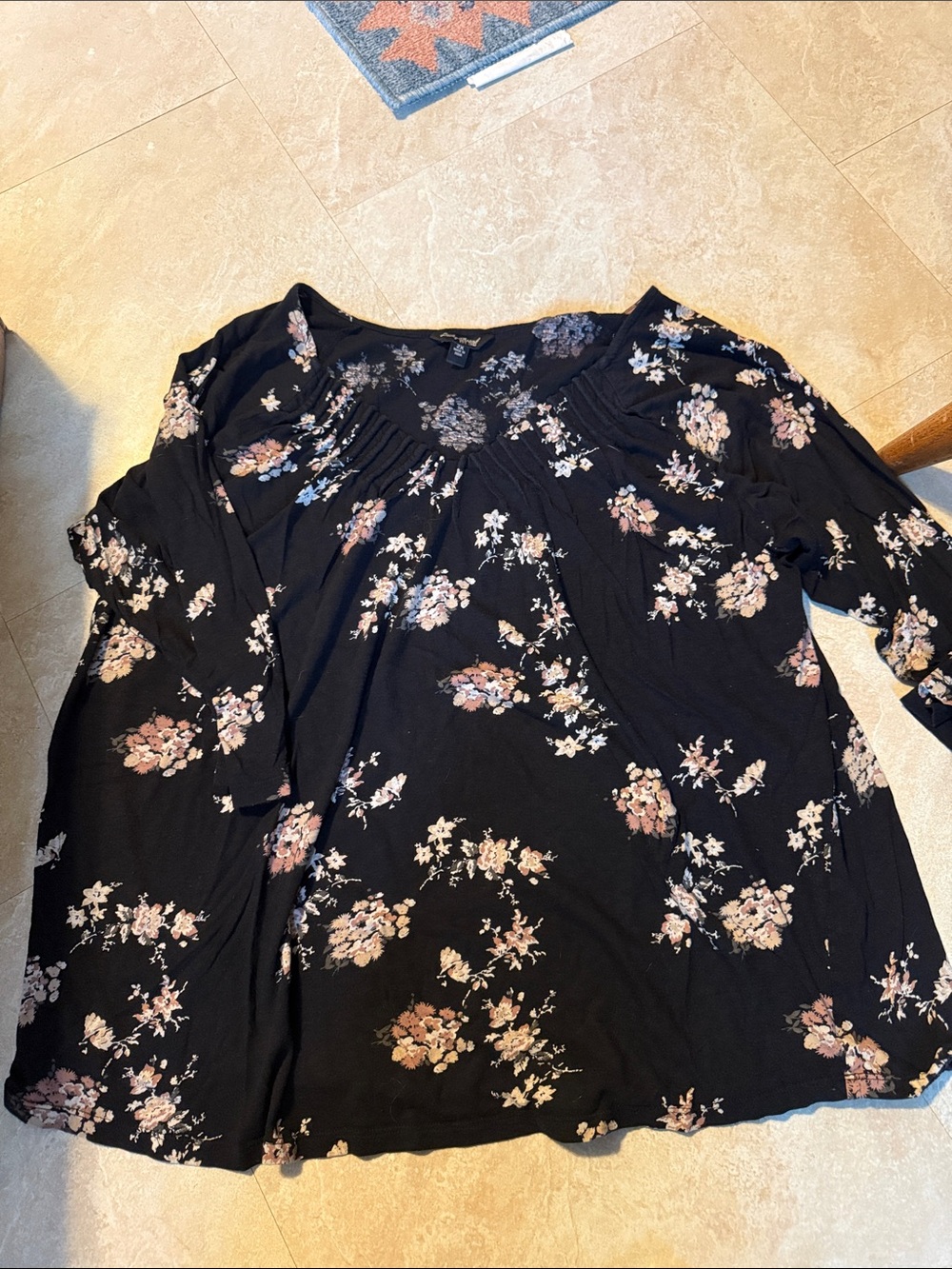 Lucky Brand Black Tunic with Pink and Cream Floral Print
